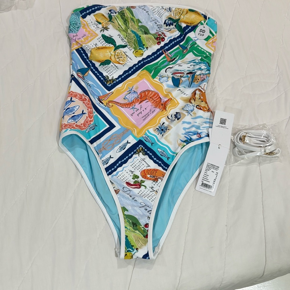 Seafolly Australia sz 6 NWT - Wish You Were Here DD Bandeau one piece